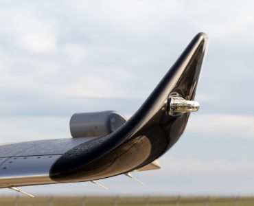 A detailed close-up of the Cessna Citation M2 Gen2’s winglet highlights its sleek, aerodynamic design, enhancing both performance and fuel efficiency. The polished finish reflects the jet's modern engineering and commitment to superior flight dynamics.